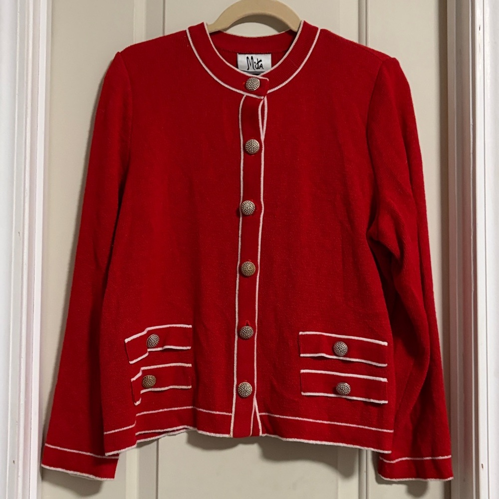 Vintage Mita Red Knit Cardigan Size M